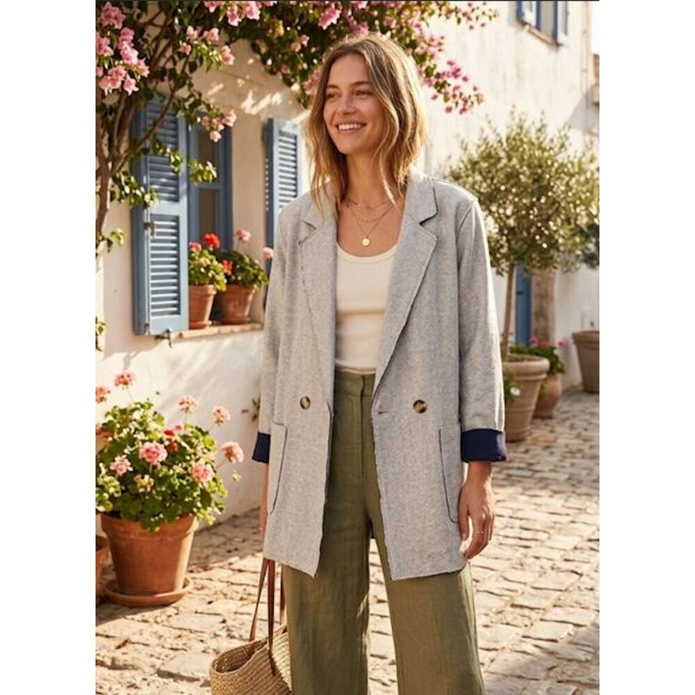 Bohme Herringbone Raw Hem Oversized Blazer Spring Boho Chic Preppy Urban Style M